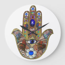 Judaika Hamsa Hört Blume Opal Art Print Große Wanduhr