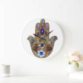 Judaika Hamsa Hört Blume Opal Art Print Große Wanduhr (Zuhause)