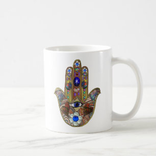 Judaika Hamsa Hört Blume Opal Art Print Kaffeetasse