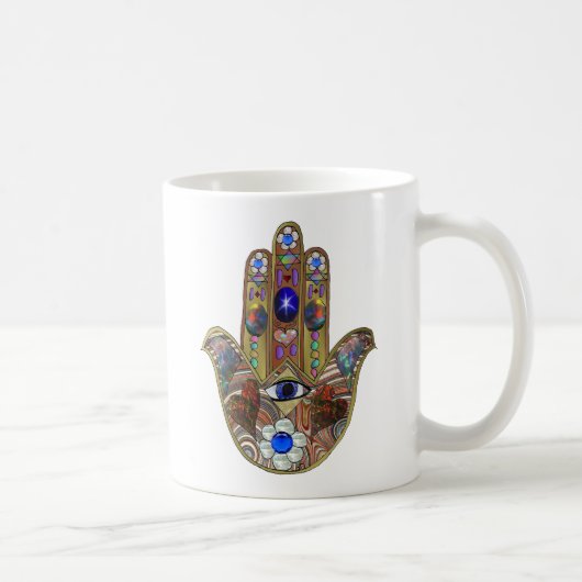 Judaika Hamsa Hört Blume Opal Art Print Kaffeetasse (Rechts)