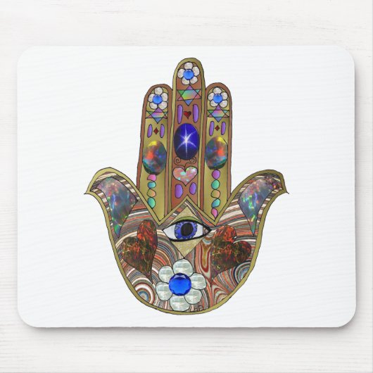 Judaika Hamsa Hört Blume Opal Art Print Mousepad (Vorne)