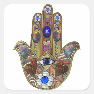 Judaika Hamsa Hört Blume Opal Art Print Quadratischer Aufkleber