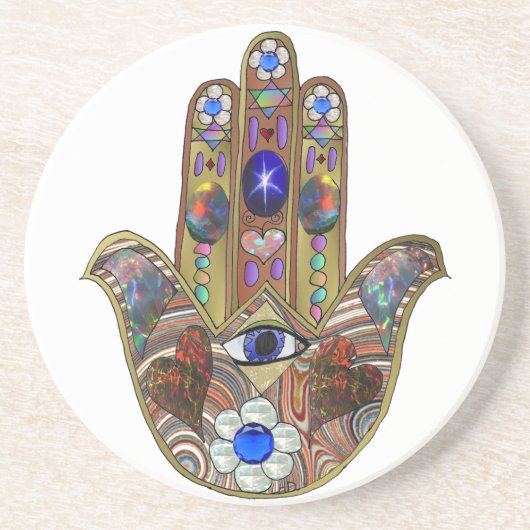 Judaika Hamsa Hört Blume Opal Art Print Untersetzer (Vorne)