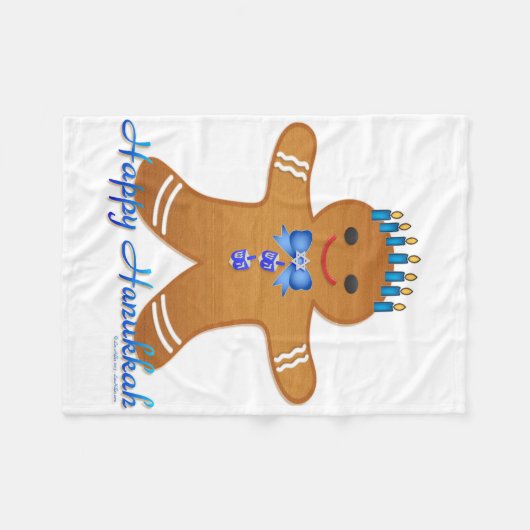 Judaika Hanukkah Gingerbread Man Menorah Fleecedecke (Vorderseite (Horizontal))