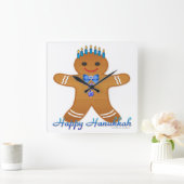 Judaika Hanukkah Gingerbread Man Menorah Quadratische Wanduhr (Zuhause)