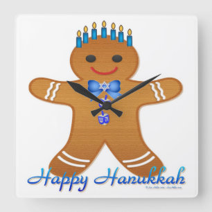Judaika Hanukkah Gingerbread Man Menorah Quadratische Wanduhr