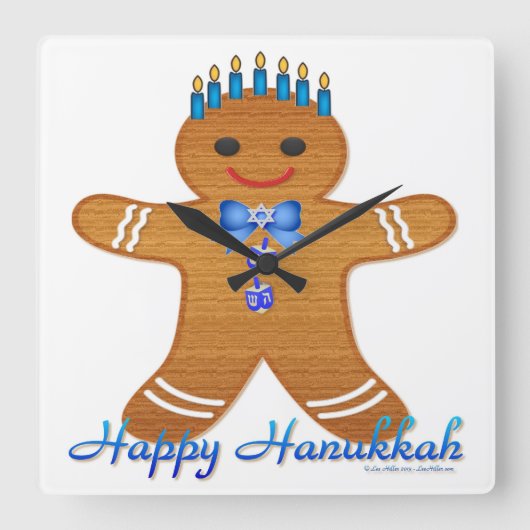 Judaika Hanukkah Gingerbread Man Menorah Quadratische Wanduhr (Vorderseite)