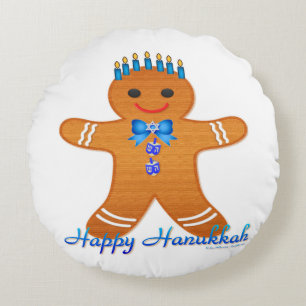Judaika Hanukkah Gingerbread Man Menorah Rundes Kissen