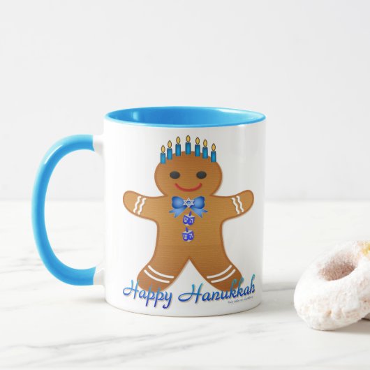 Judaika Hanukkah Gingerbread Man Menorah Tasse (Mit Donut)