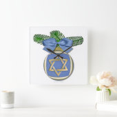 Judaika Hanukkah Stern von David Ornament Print Quadratische Wanduhr (Zuhause)