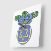 Judaika Hanukkah Stern von David Ornament Print Quadratische Wanduhr (Winkel)