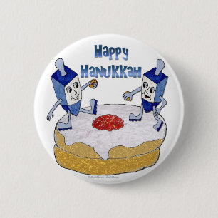 Judaika Happy Hanukkah Dancing Dreidels Doughnut Button