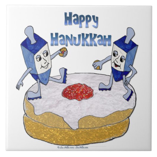 Judaika Happy Hanukkah Dancing Dreidels Doughnut Fliese (Vorderseite)