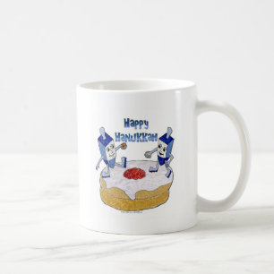 Judaika Happy Hanukkah Dancing Dreidels Doughnut Kaffeetasse