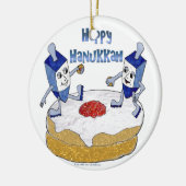 Judaika Happy Hanukkah Dancing Dreidels Doughnut Keramikornament (Links)