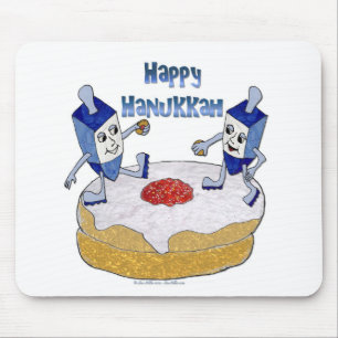 Judaika Happy Hanukkah Dancing Dreidels Doughnut Mousepad