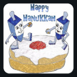 Judaika Happy Hanukkah Dancing Dreidels Doughnut Quadratischer Aufkleber<br><div class="desc">You are viewing The Lee Hiller Designs Collection of Home and Office Decor,  Apparel,  Gifts and Collectibles. The Designs inklusive Lee Hiller Fotogray and Mixed Media Digital Art Collection. You can view her Nature fotogray at http://HikeOurPlanet.com/ and follow her hiking blog within Hot Springs National Park.</div>