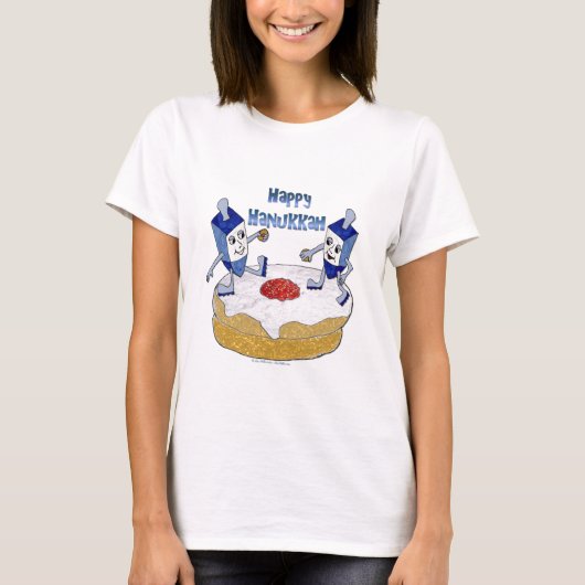 Judaika Happy Hanukkah Dancing Dreidels Doughnut T-Shirt (Vorderseite)