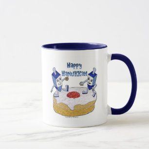 Judaika Happy Hanukkah Dancing Dreidels Doughnut Tasse