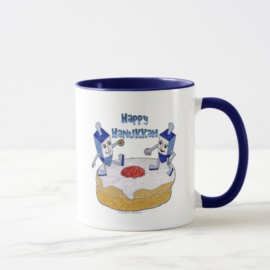 Judaika Happy Hanukkah Dancing Dreidels Doughnut Tasse (Rechts)