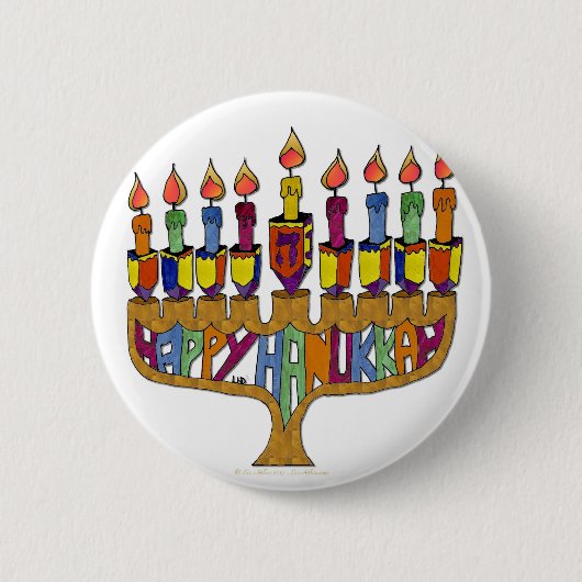 Judaika Happy Hanukkah Dreidel Menorah Button (Vorderseite)