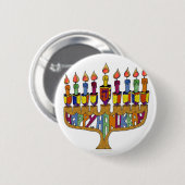 Judaika Happy Hanukkah Dreidel Menorah Button (Vorne & Hinten)