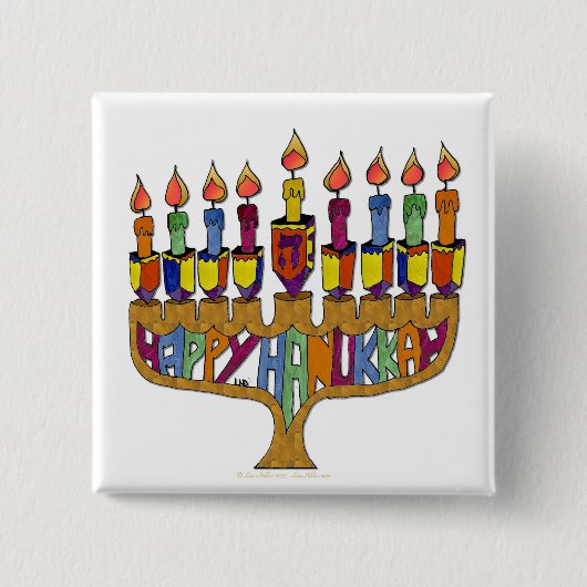 Judaika Happy Hanukkah Dreidel Menorah Button (Vorderseite)