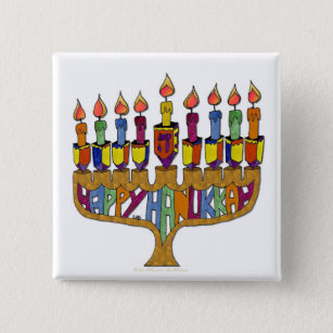 Judaika Happy Hanukkah Dreidel Menorah Button