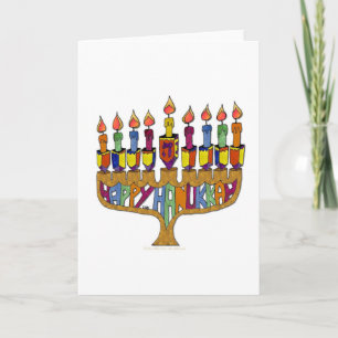 Judaika Happy Hanukkah Dreidel Menorah Feiertagskarte