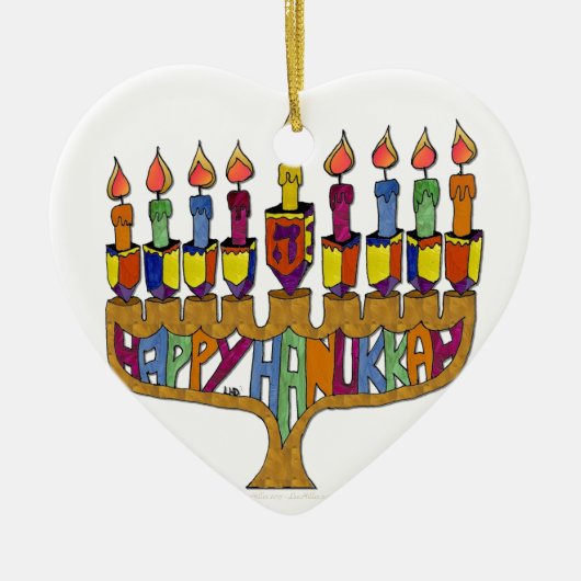 Judaika Happy Hanukkah Dreidel Menorah Keramik Ornament (Vorne)