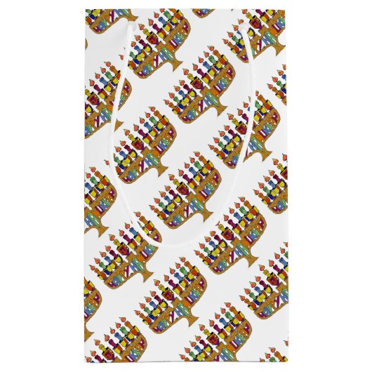 Judaika Happy Hanukkah Dreidel Menorah Kleine Geschenktüte (Rückseite)