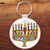 Judaika Happy Hanukkah Dreidel Menorah Schlüsselanhänger (Vorderseite)