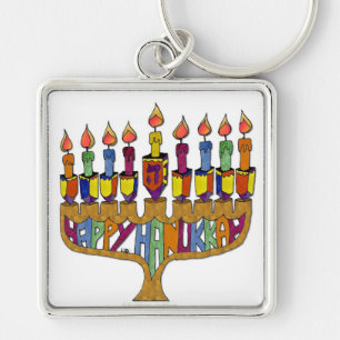 Judaika Happy Hanukkah Dreidel Menorah Schlüsselanhänger