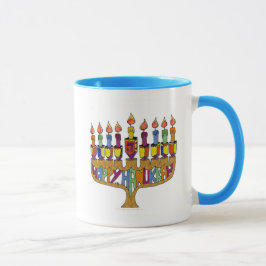 Judaika Happy Hanukkah Dreidel Menorah Tasse