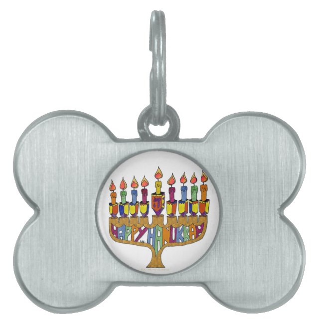 Judaika Happy Hanukkah Dreidel Menorah Tiermarke (Vorderseite)