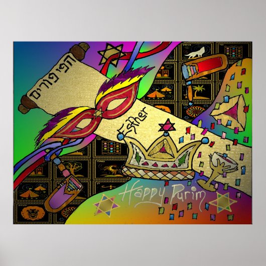 Judaika Happy Purim Jewish Holiday Poster Print (Vorne)
