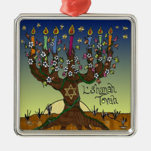 Judaika L'shanah Tovah Baum der Leben-Verzierung Silbernes Ornament