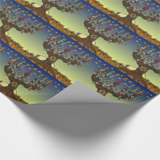 Judaika Menorah Baum des Lebens Kunst, Dichtung un Geschenkpapier (Ecke)