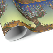 Judaika Menorah Baum des Lebens Kunst, Dichtung un Geschenkpapier (Rolleneckpunkt)