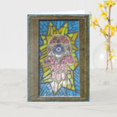 Judaika: Mosaik glühendes Hamsa w/Star von David Karte (Gelbe Blume)