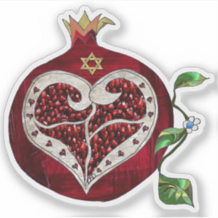 Judaika Pomegranate Heart Hanukkah Rosh Hashanah Aufkleber