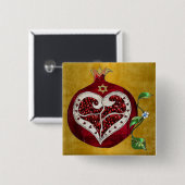 Judaika Pomegranate Heart Hanukkah Rosh Hashanah Button (Vorne & Hinten)