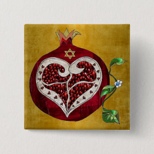 Judaika Pomegranate Heart Hanukkah Rosh Hashanah Button