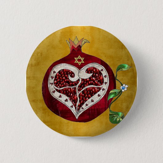 Judaika Pomegranate Heart Hanukkah Rosh Hashanah Button (Vorderseite)