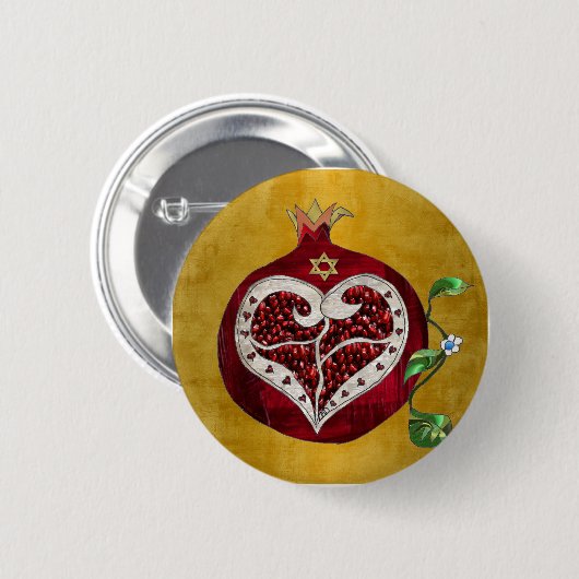 Judaika Pomegranate Heart Hanukkah Rosh Hashanah Button (Vorne & Hinten)