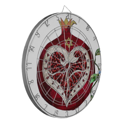 Judaika Pomegranate Heart Hanukkah Rosh Hashanah Dartscheibe (Vorderseite Links)