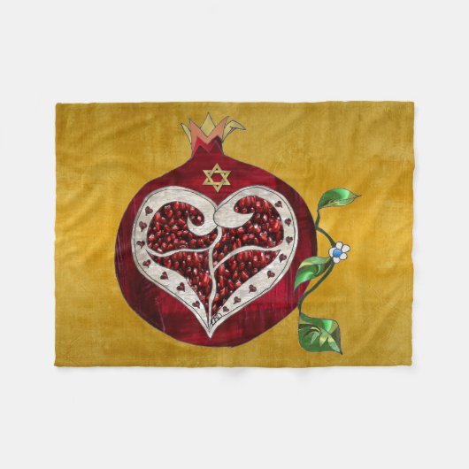 Judaika Pomegranate Heart Hanukkah Rosh Hashanah Fleecedecke (Vorderseite (Horizontal))