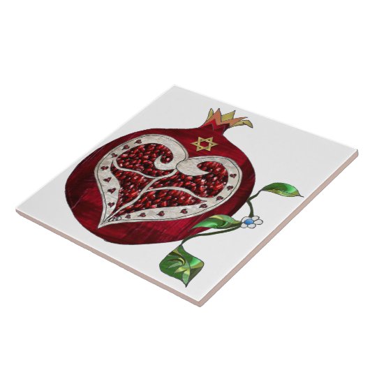Judaika Pomegranate Heart Hanukkah Rosh Hashanah Fliese (Seite)
