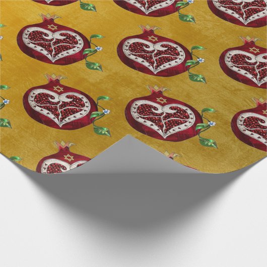 Judaika Pomegranate Heart Hanukkah Rosh Hashanah Geschenkpapier (Ecke)