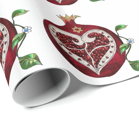 Judaika Pomegranate Heart Hanukkah Rosh Hashanah Geschenkpapier (Rolleneckpunkt)
